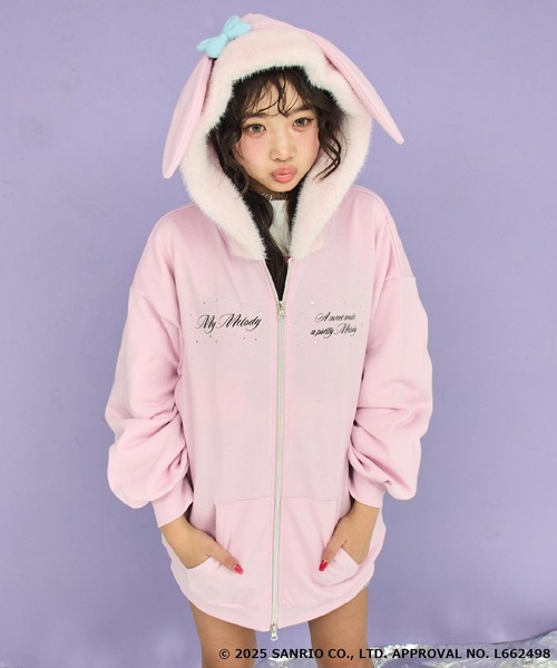 ANAP GｉRL（アナップガール）の「ANAP GiRL ×【 マイメロディ 】ファー耳付きフーディー ビッグ スウェット パーカー（パーカー・キッズ・ライトピンク・M/S/XS）」の2枚目の写真