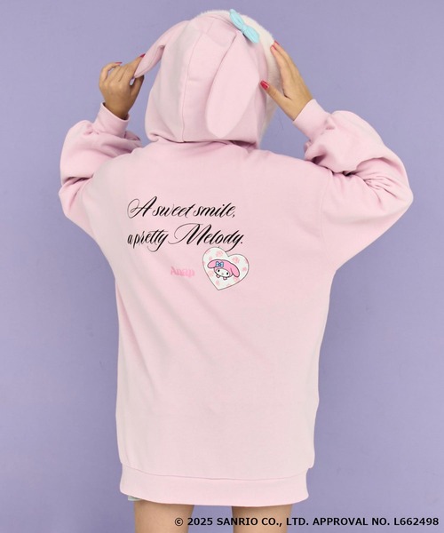 ANAP GｉRL（アナップガール）の「ANAP GiRL ×【 マイメロディ 】ファー耳付きフーディー ビッグ スウェット パーカー（パーカー・キッズ・ライトピンク・M/S/XS）」の4枚目の写真