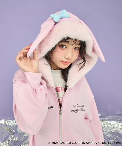ANAP GｉRL（アナップガール）の「ANAP GiRL ×【 マイメロディ 】ファー耳付きフーディー ビッグ スウェット パーカー（パーカー・キッズ・ライトピンク・M/S/XS）」の5枚目の写真