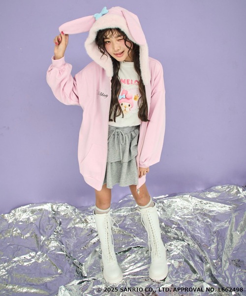 ANAP GｉRL（アナップガール）の「ANAP GiRL ×【 マイメロディ 】ファー耳付きフーディー ビッグ スウェット パーカー（パーカー・キッズ・ライトピンク・M/S/XS）」の6枚目の写真