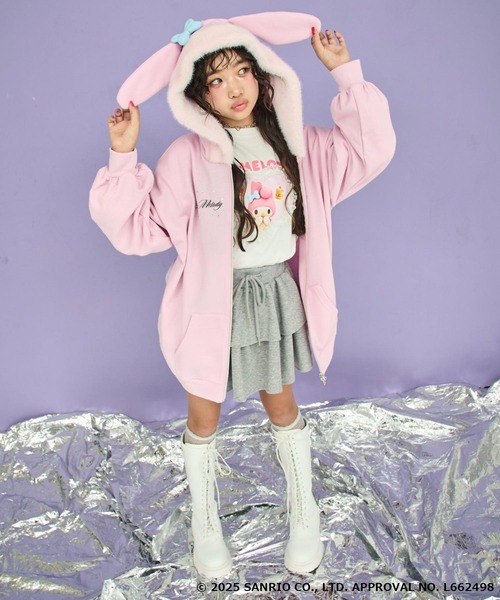 ANAP GｉRL（アナップガール）の「ANAP GiRL ×【 マイメロディ 】ファー耳付きフーディー ビッグ スウェット パーカー（パーカー・キッズ・ライトピンク・M/S/XS）」の7枚目の写真