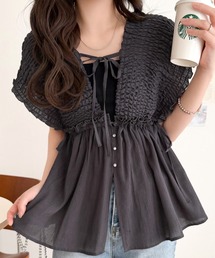 mily bilet（ミウィビレット）の「【mily bilet】ラフなのに品よく。シアー楊柳 前後2wayノースリーブギャザーベストブラウス（シャツ/ブラウス）」