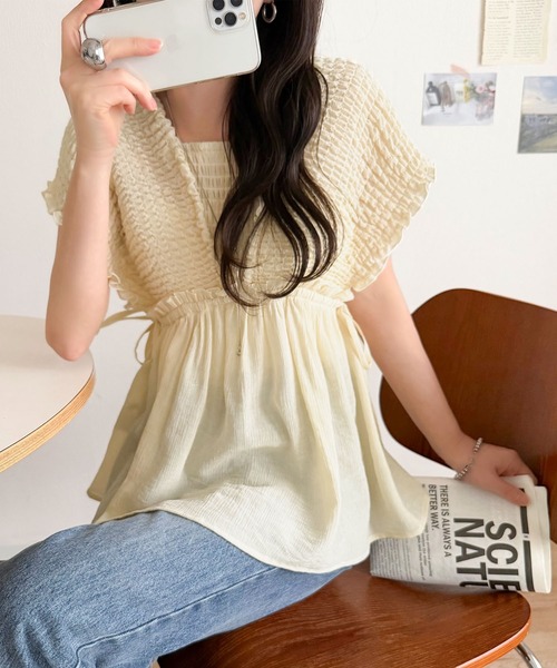 mily bilet(ミウィビレット)の「【mily bilet】ラフなのに品よく。体型カバー♪シアー楊柳 前後2wayノースリーブギャザーベストブラウス(シャツ/ブラウス・レディース・チャコール/アイボリー/ブルー・LARGE/MEDIUM/SMALL/X-LARGE)」の14枚目の写真