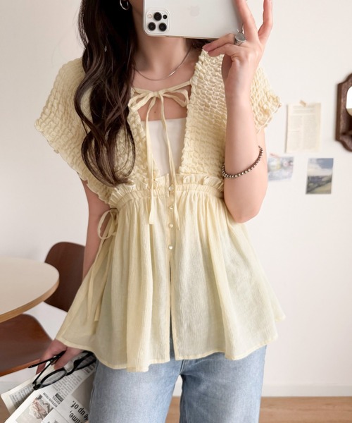 mily bilet(ミウィビレット)の「【mily bilet】ラフなのに品よく。体型カバー♪シアー楊柳 前後2wayノースリーブギャザーベストブラウス(シャツ/ブラウス・レディース・チャコール/アイボリー/ブルー・LARGE/MEDIUM/SMALL/X-LARGE)」の16枚目の写真