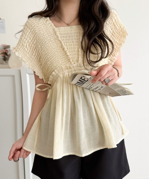 mily bilet(ミウィビレット)の「【mily bilet】ラフなのに品よく。体型カバー♪シアー楊柳 前後2wayノースリーブギャザーベストブラウス(シャツ/ブラウス・レディース・チャコール/アイボリー/ブルー・LARGE/MEDIUM/SMALL/X-LARGE)」の22枚目の写真