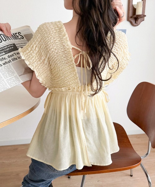 mily bilet(ミウィビレット)の「【mily bilet】ラフなのに品よく。体型カバー♪シアー楊柳 前後2wayノースリーブギャザーベストブラウス(シャツ/ブラウス・レディース・チャコール/アイボリー/ブルー・LARGE/MEDIUM/SMALL/X-LARGE)」の15枚目の写真