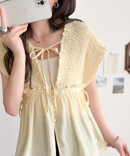 mily bilet(ミウィビレット)の「【mily bilet】ラフなのに品よく。体型カバー♪シアー楊柳 前後2wayノースリーブギャザーベストブラウス(シャツ/ブラウス・レディース・チャコール/アイボリー/ブルー・LARGE/MEDIUM/SMALL/X-LARGE)」の6枚目の写真