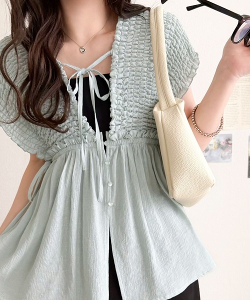 mily bilet(ミウィビレット)の「【mily bilet】ラフなのに品よく。体型カバー♪シアー楊柳 前後2wayノースリーブギャザーベストブラウス(シャツ/ブラウス・レディース・チャコール/アイボリー/ブルー・LARGE/MEDIUM/SMALL/X-LARGE)」の12枚目の写真