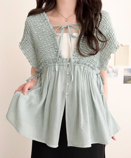 mily bilet(ミウィビレット)の「【mily bilet】ラフなのに品よく。体型カバー♪シアー楊柳 前後2wayノースリーブギャザーベストブラウス(シャツ/ブラウス・レディース・チャコール/アイボリー/ブルー・LARGE/MEDIUM/SMALL/X-LARGE)」の11枚目の写真
