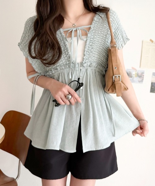 mily bilet(ミウィビレット)の「【mily bilet】ラフなのに品よく。体型カバー♪シアー楊柳 前後2wayノースリーブギャザーベストブラウス(シャツ/ブラウス・レディース・チャコール/アイボリー/ブルー・LARGE/MEDIUM/SMALL/X-LARGE)」の9枚目の写真