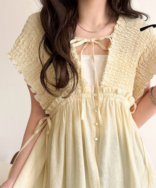 mily bilet(ミウィビレット)の「【mily bilet】ラフなのに品よく。体型カバー♪シアー楊柳 前後2wayノースリーブギャザーベストブラウス(シャツ/ブラウス・レディース・チャコール/アイボリー/ブルー・LARGE/MEDIUM/SMALL/X-LARGE)」の5枚目の写真