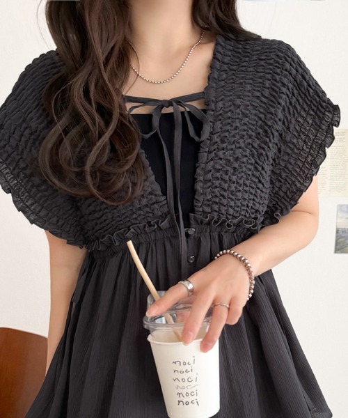 mily bilet(ミウィビレット)の「【mily bilet】ラフなのに品よく。体型カバー♪シアー楊柳 前後2wayノースリーブギャザーベストブラウス(シャツ/ブラウス・レディース・チャコール/アイボリー/ブルー・LARGE/MEDIUM/SMALL/X-LARGE)」の8枚目の写真