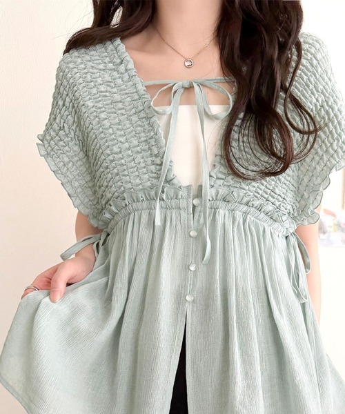 mily bilet(ミウィビレット)の「【mily bilet】ラフなのに品よく。体型カバー♪シアー楊柳 前後2wayノースリーブギャザーベストブラウス(シャツ/ブラウス・レディース・チャコール/アイボリー/ブルー・LARGE/MEDIUM/SMALL/X-LARGE)」の10枚目の写真