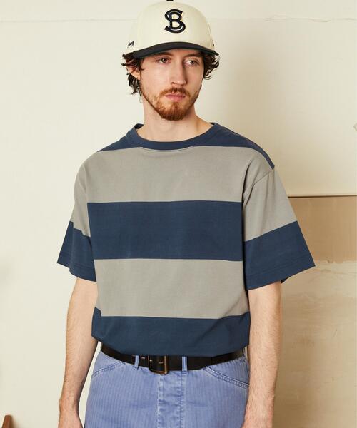 schott(ショット)の「Schott/ショット/WIDE BORDER T-SHIRT/ワイドボーダー Tシャツ(Tシャツ/カットソー・メンズ・ネイビー/マスタード/ブラック・M/L/XL/2XL)」の1枚目の写真