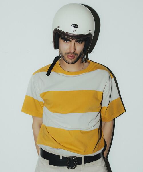 schott(ショット)の「Schott/ショット/WIDE BORDER T-SHIRT/ワイドボーダー Tシャツ(Tシャツ/カットソー・メンズ・ネイビー/マスタード/ブラック・M/L/XL/2XL)」の3枚目の写真