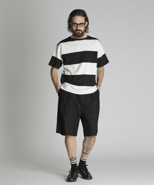 schott(ショット)の「Schott/ショット/WIDE BORDER T-SHIRT/ワイドボーダー Tシャツ(Tシャツ/カットソー・メンズ・ネイビー/マスタード/ブラック・M/L/XL/2XL)」の7枚目の写真