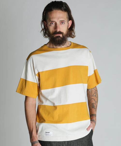 schott(ショット)の「Schott/ショット/WIDE BORDER T-SHIRT/ワイドボーダー Tシャツ(Tシャツ/カットソー・メンズ・ネイビー/マスタード/ブラック・M/L/XL/2XL)」の21枚目の写真