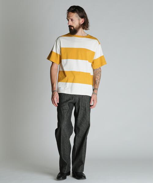 schott(ショット)の「Schott/ショット/WIDE BORDER T-SHIRT/ワイドボーダー Tシャツ(Tシャツ/カットソー・メンズ・ネイビー/マスタード/ブラック・M/L/XL/2XL)」の4枚目の写真