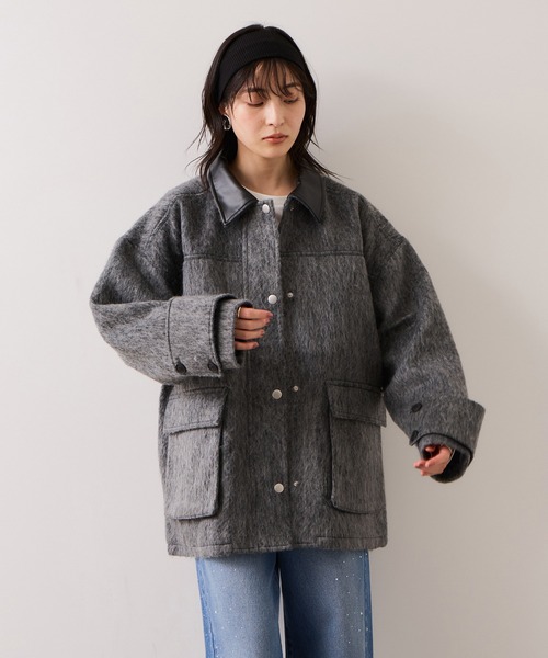VIS（ビス）の「【WEB限定】衿袖レザーシャギーアウター（カバーオール・レディース・ダークブラウン/チャコールグレー・FREE）」の16枚目の写真