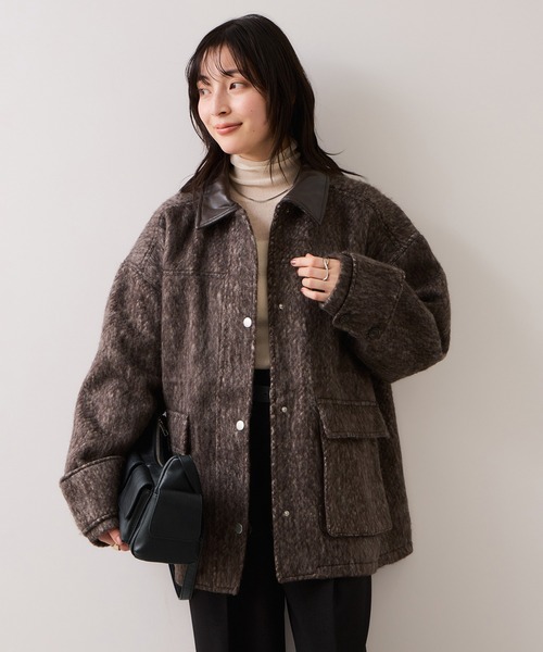 VIS（ビス）の「【WEB限定】衿袖レザーシャギーアウター（カバーオール・レディース・ダークブラウン/チャコールグレー・FREE）」の19枚目の写真
