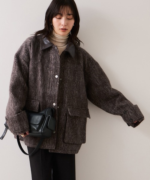 VIS（ビス）の「【WEB限定】衿袖レザーシャギーアウター（カバーオール・レディース・ダークブラウン/チャコールグレー・FREE）」の20枚目の写真