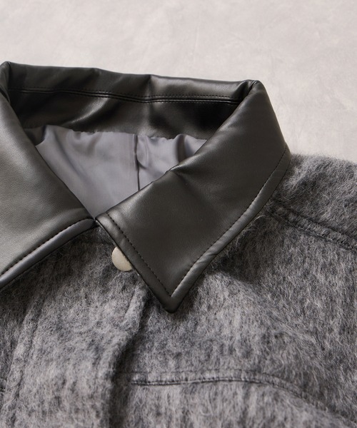 VIS（ビス）の「【WEB限定】衿袖レザーシャギーアウター（カバーオール・レディース・ダークブラウン/チャコールグレー・FREE）」の10枚目の写真