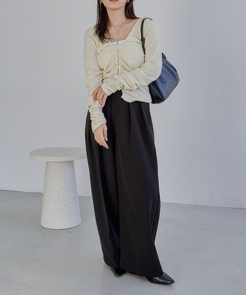 CAPRICIEUX LE'MAGE（カプリシューレマージュ）の「パイピングドレープカーディガン（Tシャツ/カットソー・レディース・ホワイト系その他/ベージュ/チャコールグレー・FREE）」の12枚目の写真