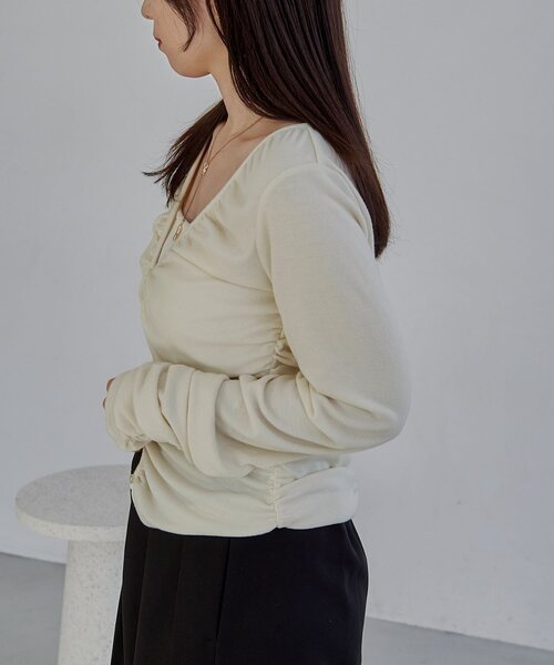 CAPRICIEUX LE'MAGE（カプリシューレマージュ）の「パイピングドレープカーディガン（Tシャツ/カットソー・レディース・ホワイト系その他/ベージュ/チャコールグレー・FREE）」の14枚目の写真