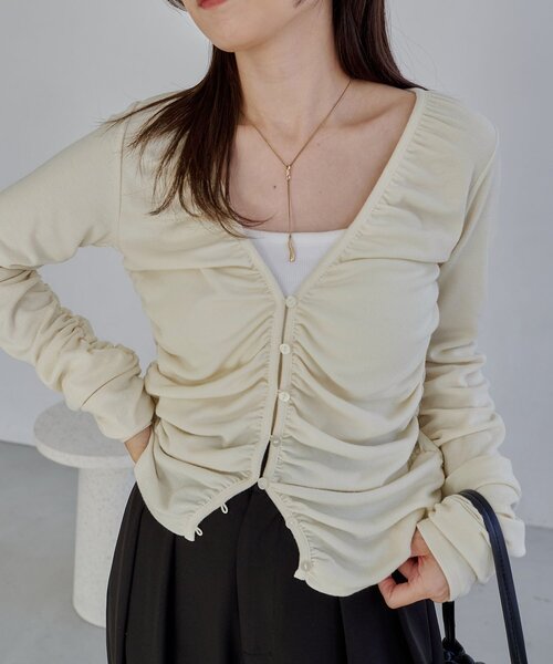 CAPRICIEUX LE'MAGE（カプリシューレマージュ）の「パイピングドレープカーディガン（Tシャツ/カットソー・レディース・ホワイト系その他/ベージュ/チャコールグレー・FREE）」の15枚目の写真