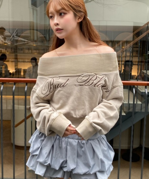 RAY CASSIN（レイカズン）の「【セットアップで着られる】ピグメントオフショルショートスウェット（スウェット・レディース・ブラウン系その他2/グレー/ベージュ系その他2・FREE）」の10枚目の写真