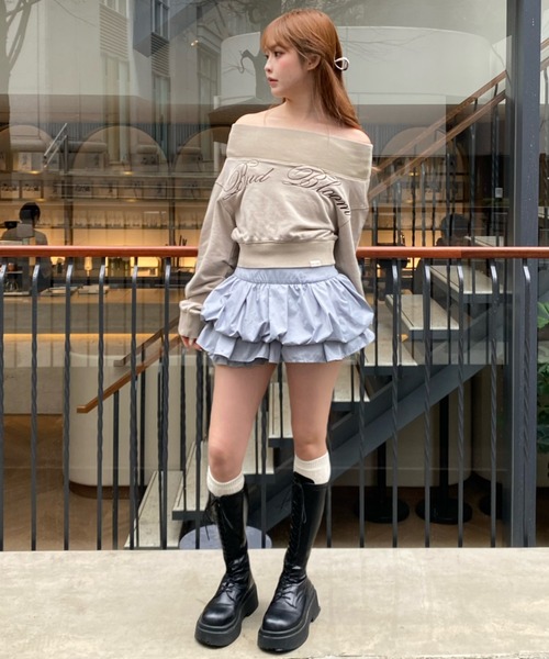 RAY CASSIN（レイカズン）の「【セットアップで着られる】ピグメントオフショルショートスウェット（スウェット・レディース・ブラウン系その他2/グレー/ベージュ系その他2・FREE）」の11枚目の写真