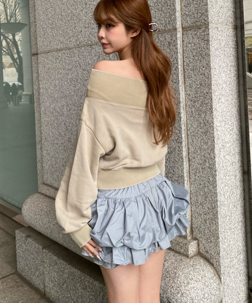 RAY CASSIN（レイカズン）の「【セットアップで着られる】ピグメントオフショルショートスウェット（スウェット・レディース・ブラウン系その他2/グレー/ベージュ系その他2・FREE）」の14枚目の写真