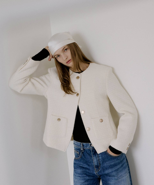 MAIS（マイス）の「SHINING CLASSIC TWEED JACKET / IVORY（テーラードジャケット・レディース・アイボリー・FREE）」の4枚目の写真
