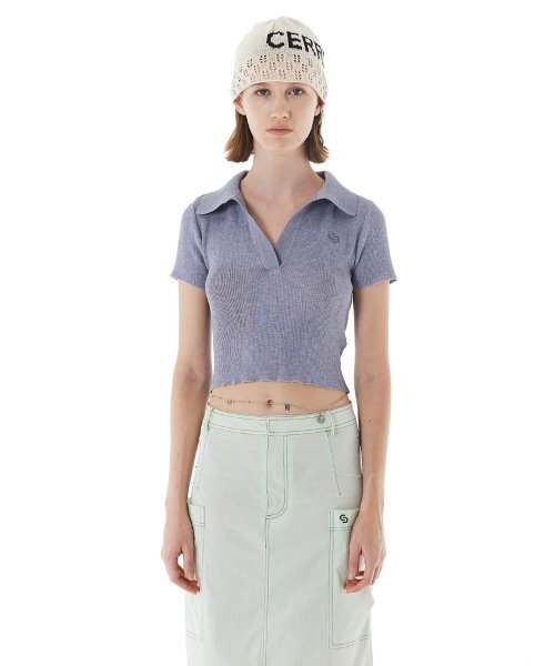 OPEN COLLAR LOGO KNIT / BLUE