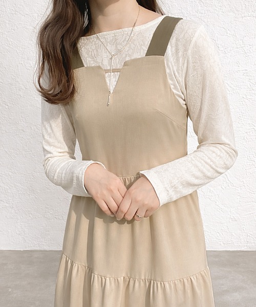 junoah(ジュノア)の「バイカラーティアードキャミワンピース(ワンピース・レディース・ライトベージュ/ブラック/ダークベージュ・LARGE/MEDIUM/SMALL)」の2枚目の写真
