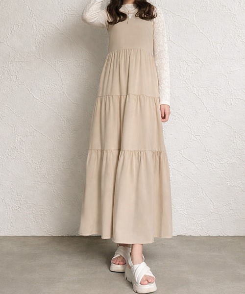 junoah(ジュノア)の「バイカラーティアードキャミワンピース(ワンピース・レディース・ライトベージュ/ブラック/ダークベージュ・LARGE/MEDIUM/SMALL)」の4枚目の写真
