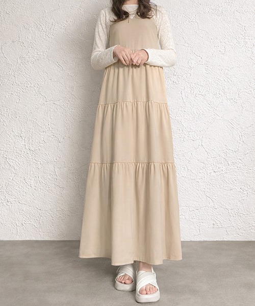 junoah(ジュノア)の「バイカラーティアードキャミワンピース(ワンピース・レディース・ライトベージュ/ブラック/ダークベージュ・LARGE/MEDIUM/SMALL)」の5枚目の写真