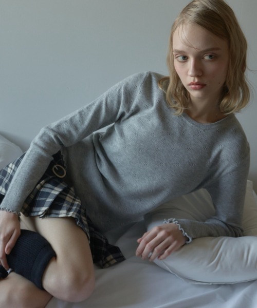 Birthday room(バースデイルーム)の「レースタグパターンメッシュカットソー/Lace tag pattern mesh top(Tシャツ/カットソー・レディース・グレー/アイボリー・FREE)」の13枚目の写真