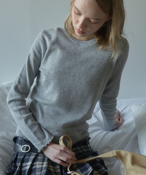 Birthday room(バースデイルーム)の「レースタグパターンメッシュカットソー/Lace tag pattern mesh top(Tシャツ/カットソー・レディース・グレー/アイボリー・FREE)」の14枚目の写真