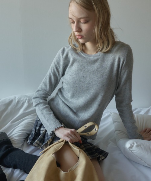 Birthday room(バースデイルーム)の「レースタグパターンメッシュカットソー/Lace tag pattern mesh top(Tシャツ/カットソー・レディース・グレー/アイボリー・FREE)」の15枚目の写真