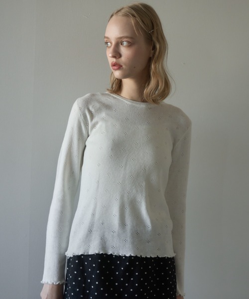 Birthday room(バースデイルーム)の「レースタグパターンメッシュカットソー/Lace tag pattern mesh top(Tシャツ/カットソー・レディース・グレー/アイボリー・FREE)」の6枚目の写真