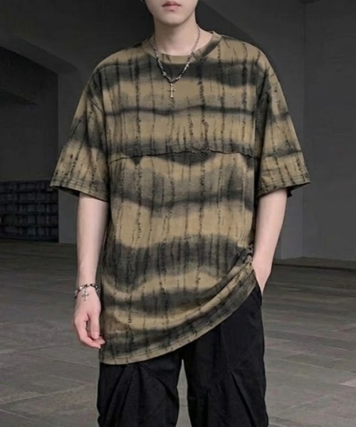 lilful（リルフル）の「【26年春夏新作】ダメージボーダータイダイ柄クラッシュTシャツ（Tシャツ/カットソー・メンズ・グレー/ダークグリーン/ベージュ・M/L）」の3枚目の写真