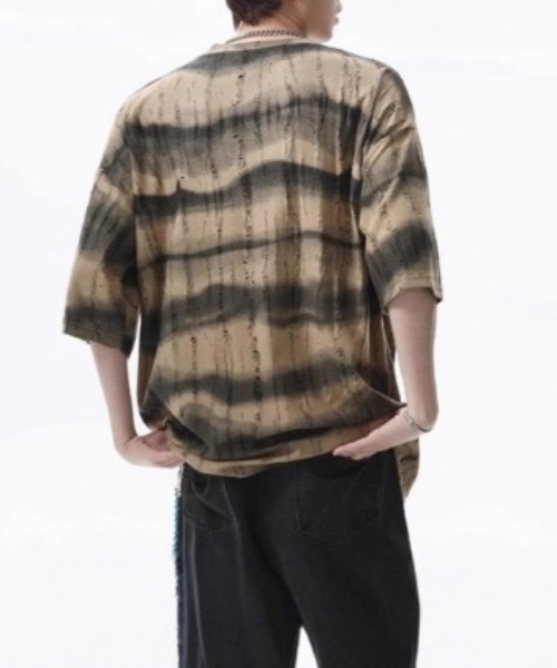 lilful（リルフル）の「【26年春夏新作】ダメージボーダータイダイ柄クラッシュTシャツ（Tシャツ/カットソー・メンズ・グレー/ダークグリーン/ベージュ・M/L）」の8枚目の写真