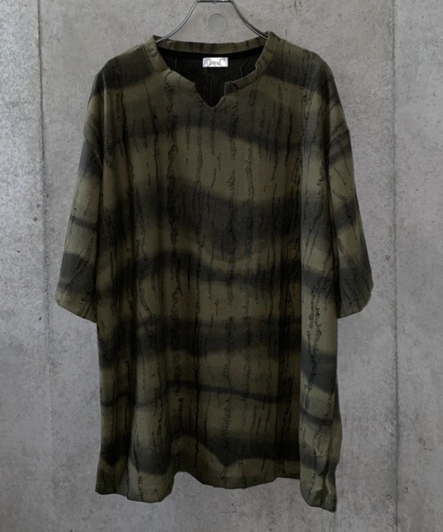 lilful（リルフル）の「【26年春夏新作】ダメージボーダータイダイ柄クラッシュTシャツ（Tシャツ/カットソー・メンズ・グレー/ダークグリーン/ベージュ・M/L）」の13枚目の写真