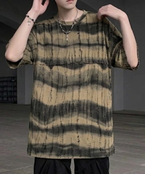 lilful（リルフル）の「【26年春夏新作】ダメージボーダータイダイ柄クラッシュTシャツ（Tシャツ/カットソー・メンズ・グレー/ダークグリーン/ベージュ・M/L）」の17枚目の写真