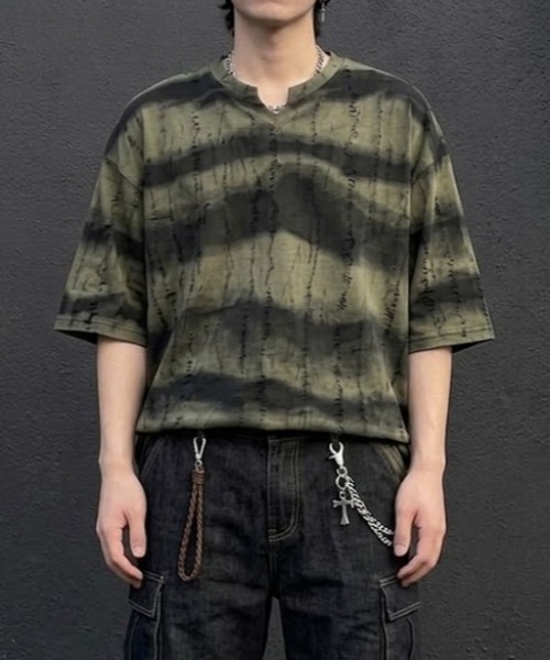 lilful（リルフル）の「【26年春夏新作】ダメージボーダータイダイ柄クラッシュTシャツ（Tシャツ/カットソー・メンズ・グレー/ダークグリーン/ベージュ・M/L）」の19枚目の写真
