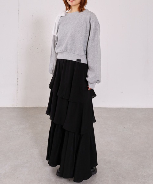 archives（アルシーヴ）の「シフォンリボンワンショルスウェット（スウェット・レディース・グレー/アイボリー/ネイビー・MEDIUM）」の8枚目の写真