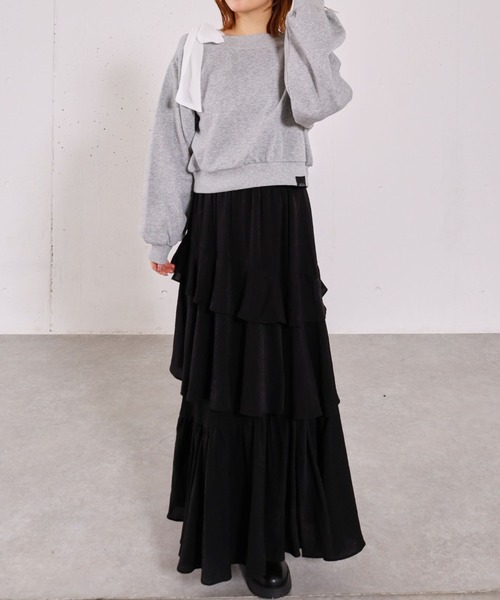 archives（アルシーヴ）の「シフォンリボンワンショルスウェット（スウェット・レディース・グレー/アイボリー/ネイビー・MEDIUM）」の9枚目の写真