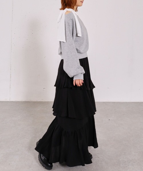 archives（アルシーヴ）の「シフォンリボンワンショルスウェット（スウェット・レディース・グレー/アイボリー/ネイビー・MEDIUM）」の10枚目の写真