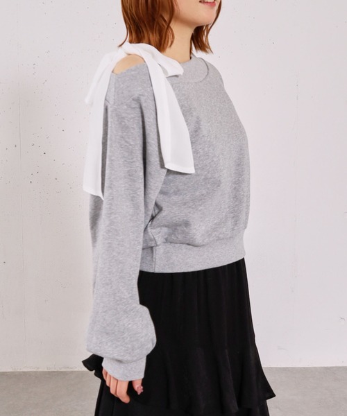 archives（アルシーヴ）の「シフォンリボンワンショルスウェット（スウェット・レディース・グレー/アイボリー/ネイビー・MEDIUM）」の7枚目の写真